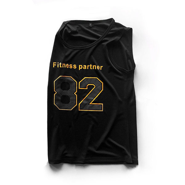 Ανδρική αθλητική αμάνικη μπλούζα με εκτύπωση και οβάλ λαιμόκοψη