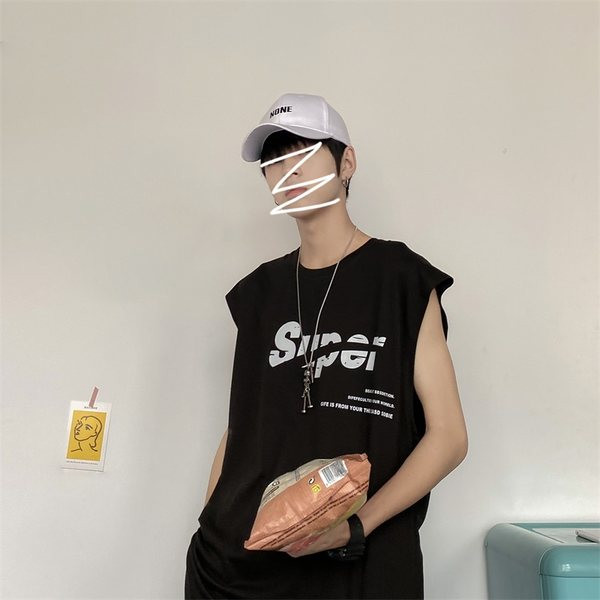 Καθημερινή φαρδιά αμάνικη μπλούζα με επιγραφή