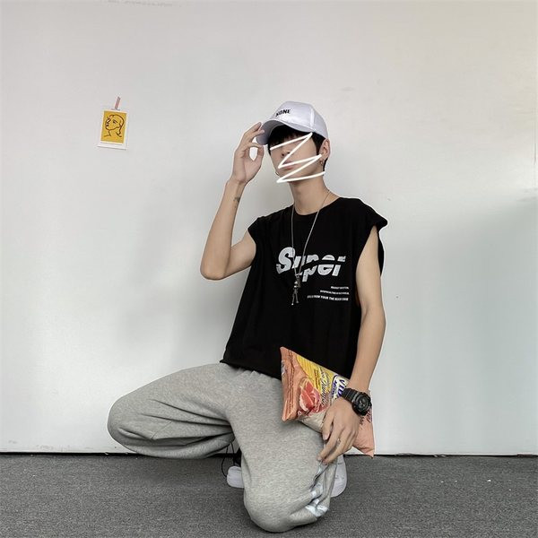 Καθημερινή φαρδιά αμάνικη μπλούζα με επιγραφή