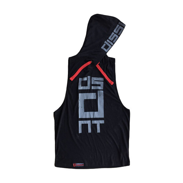 Ανδρικό αθλητικό αμάνικο με κουκούλα και κορδόνια