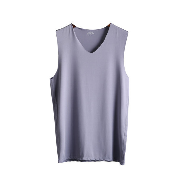 Μονόχρωμη ανδρική αμάνικη μπλούζα με ντεκολτέ με spitz