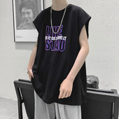 Καθημερινή φαρδιά αμάνικη μπλούζα για άντρες με επιγραφή