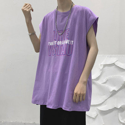 Καθημερινή φαρδιά αμάνικη μπλούζα για άντρες με επιγραφή