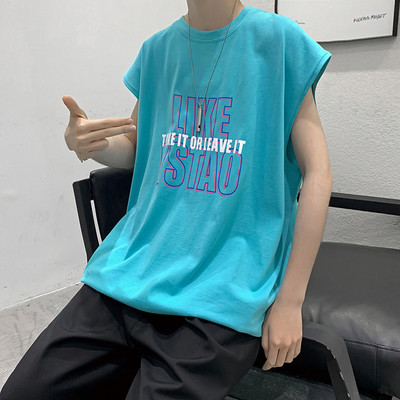 Καθημερινή φαρδιά αμάνικη μπλούζα για άντρες με επιγραφή