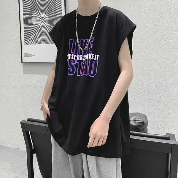 Καθημερινή φαρδιά αμάνικη μπλούζα για άντρες με επιγραφή