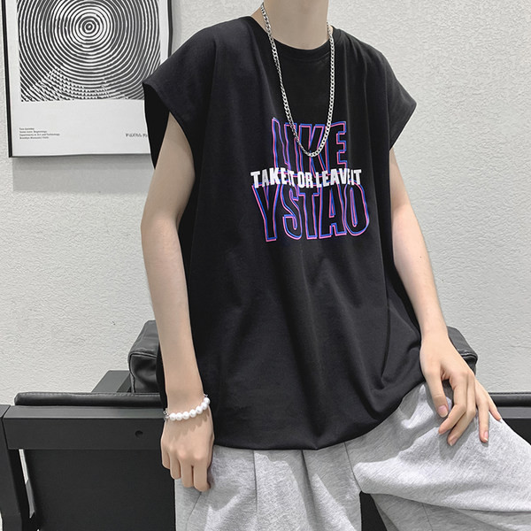 Καθημερινή φαρδιά αμάνικη μπλούζα για άντρες με επιγραφή