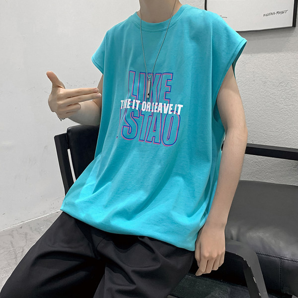 Καθημερινή φαρδιά αμάνικη μπλούζα για άντρες με επιγραφή