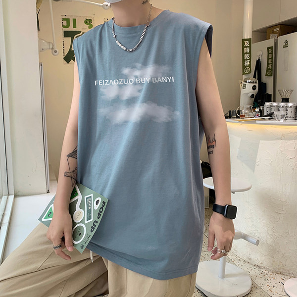 Φαρδύ μοντέλο καλοκαιρινή αμάνικη μπλούζα με επιγραφή