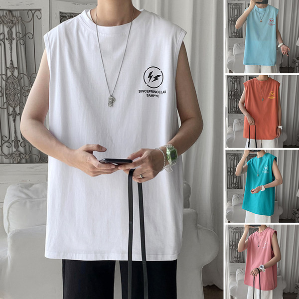 Καλοκαιρινή φαρδιά αμάνικη μπλούζα  με επιγραφή για άνδρες