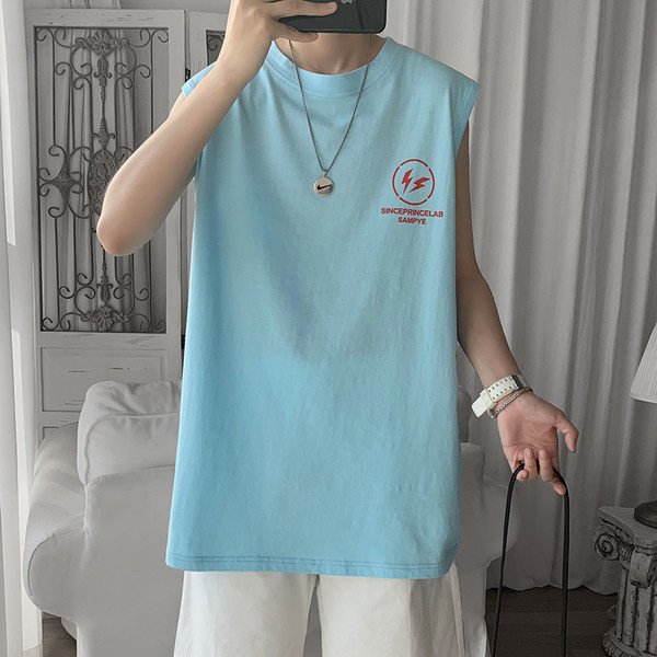 Καλοκαιρινή φαρδιά αμάνικη μπλούζα  με επιγραφή για άνδρες