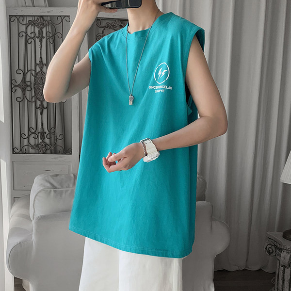 Καλοκαιρινή φαρδιά αμάνικη μπλούζα  με επιγραφή για άνδρες