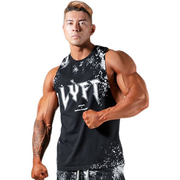 Ανδρική αθλητική αμάνικη μπλούζα με εκτύπωση και στρογγυλή λαιμόκοψη