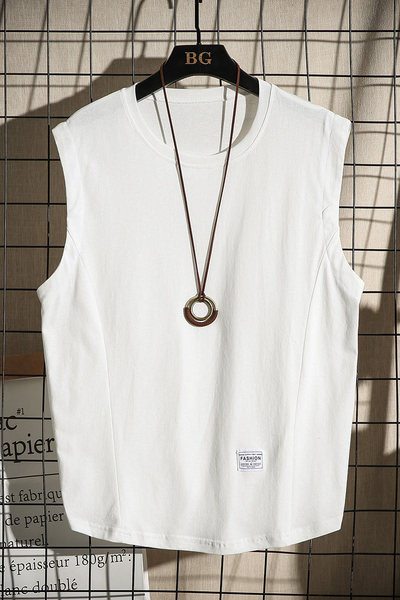 Casual ανδρική αμάνικη μπλούζα  με οβάλ λαιμόκοψη σε λευκό και μαύρο χρώμα