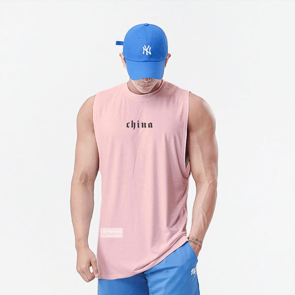 Καθημερινή ανδρική αμάνικη μπλούζα  με επιγραφή και στρογγυλή λαιμόκοψη