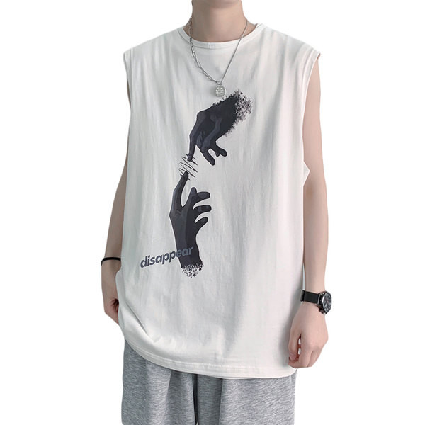 Καθημερινή ανδρική καλοκαιρινή αμάνικη μπλούζα  με μαύρη εφαρμογή