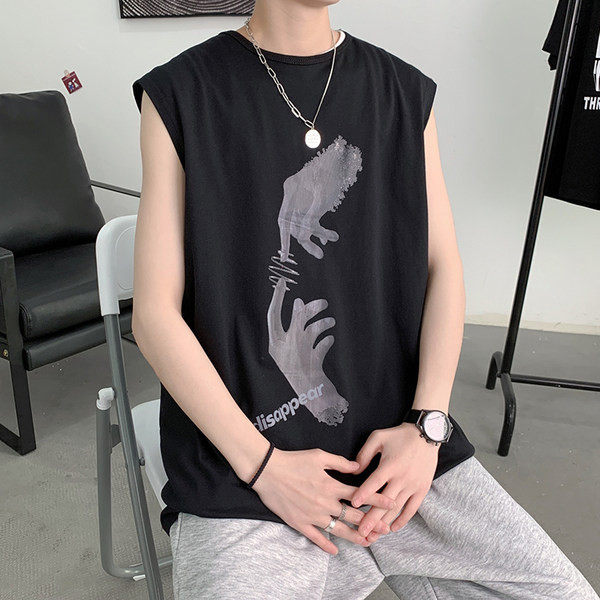 Καθημερινή ανδρική καλοκαιρινή αμάνικη μπλούζα  με μαύρη εφαρμογή