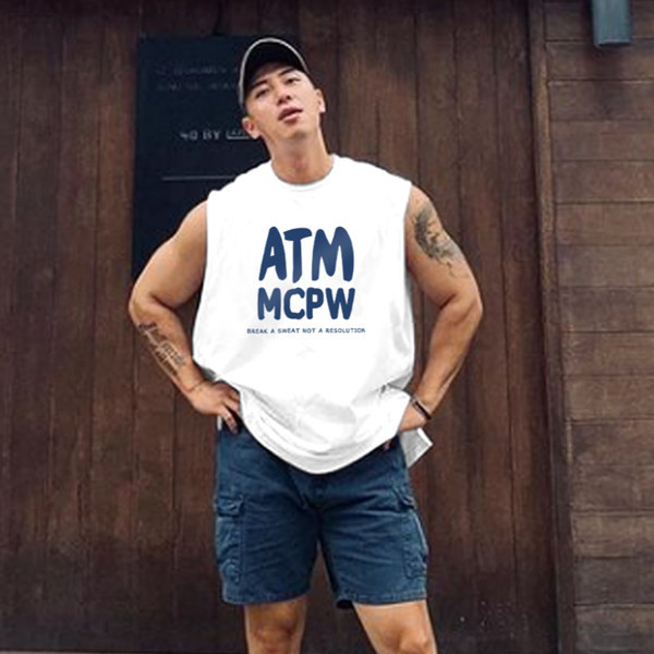 Ανδρική αμάνικη μπλούζα με επιγραφές σε διάφορα χρώματα