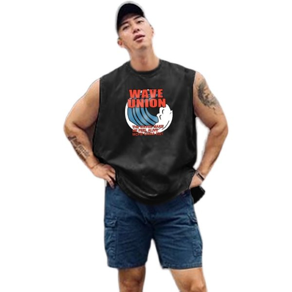 Ανδρικό μονόχρωμο αμάνικο με χρωματική εφαρμογή