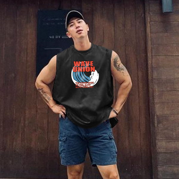 Ανδρικό μονόχρωμο αμάνικο με χρωματική εφαρμογή