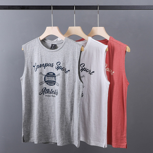 Καλοκαιρινή βαμβακερή αμάνικη μπλούζα για άνδρες με επιγραφή