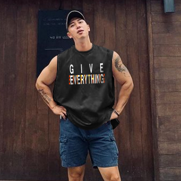 Ανδρική αμάνικη μπλούζα  με επιγραφή και οβάλ λαιμόκοψη