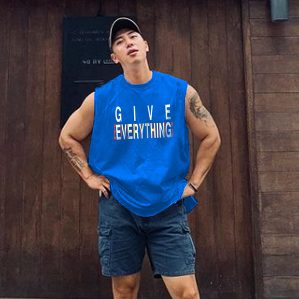 Ανδρική αμάνικη μπλούζα  με επιγραφή και οβάλ λαιμόκοψη