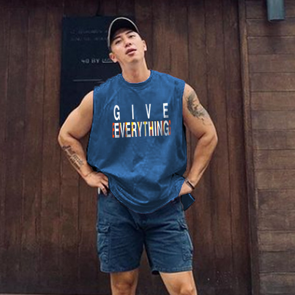 Ανδρική αμάνικη μπλούζα  με επιγραφή και οβάλ λαιμόκοψη