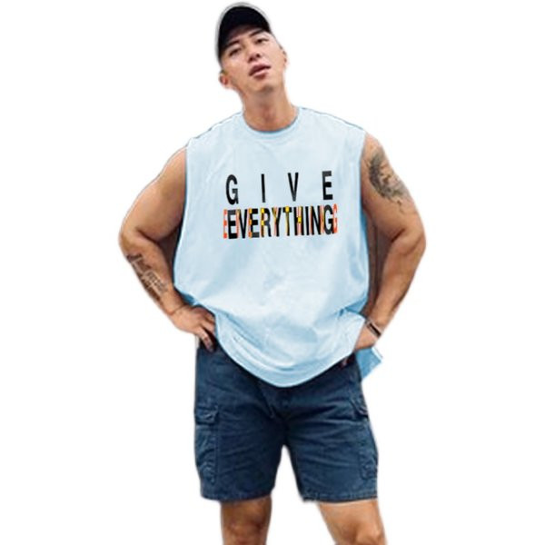 Ανδρική αμάνικη μπλούζα  με επιγραφή και οβάλ λαιμόκοψη