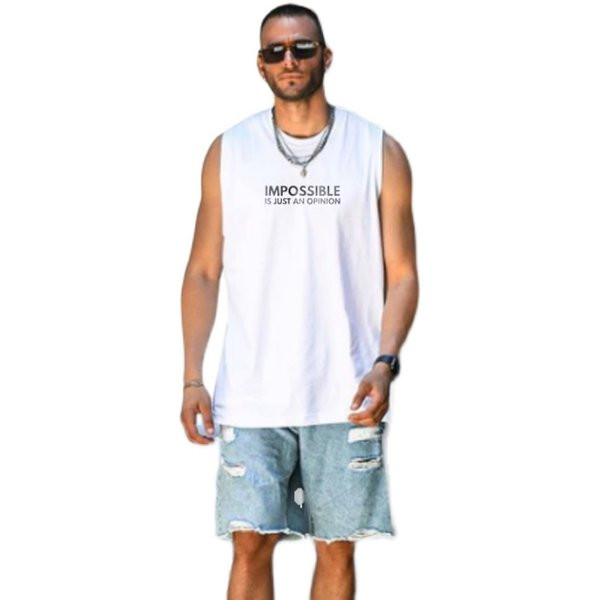 Μονόχρωμη ανδρική αμάνικη μπλούζα με επιγραφές