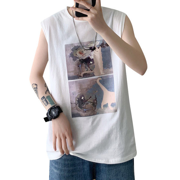 Καθημερινή ανδρική αμάνικη μπλούζα  με απλικέ