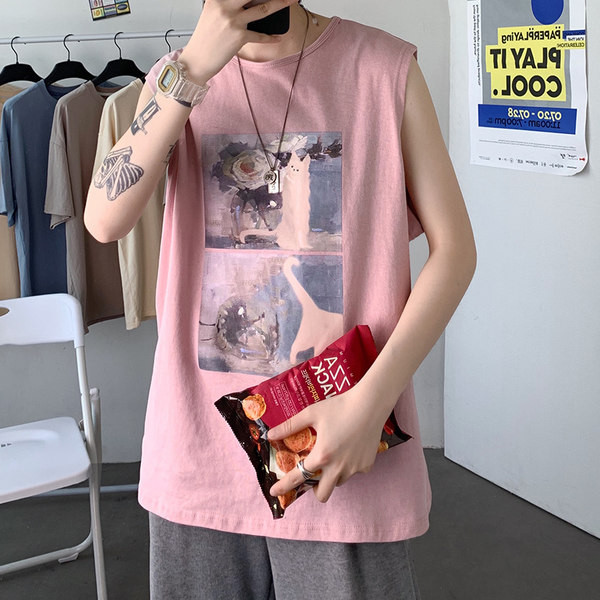 Καθημερινή ανδρική αμάνικη μπλούζα  με απλικέ