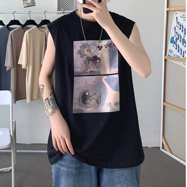 Καθημερινή ανδρική αμάνικη μπλούζα  με απλικέ