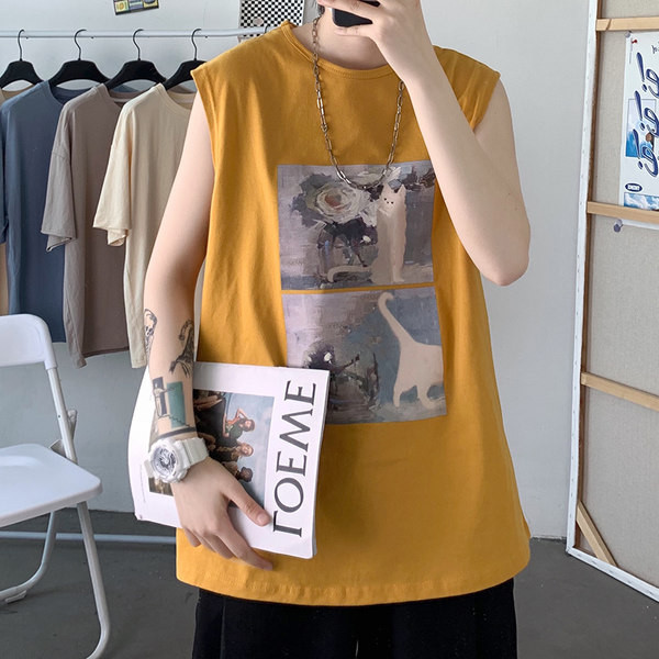 Καθημερινή ανδρική αμάνικη μπλούζα  με απλικέ