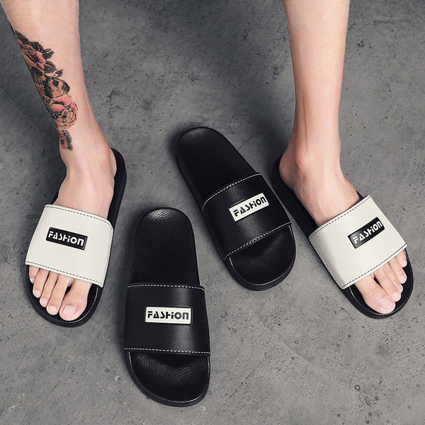 Férfi alkalmi bőr papucs felirattal