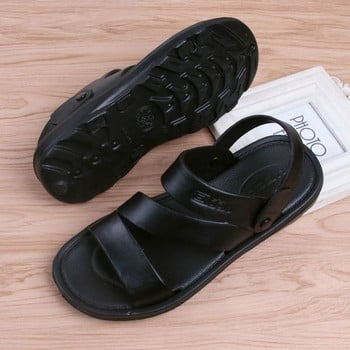 Мъжки сандали от еко кожа с надпис и равна подметка