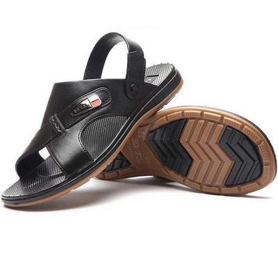 Eko bőrből készült kerek férfi szandál emblémával