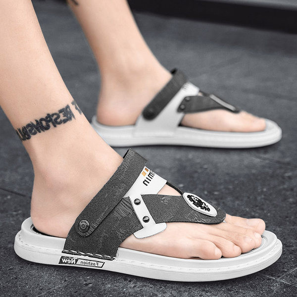 Καλοκαιρινές ανδρικές παντόφλες μέσα από δάχτυλα από οικολογικό δέρμα