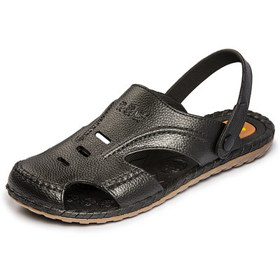 Férfi öko bőr szandál lyukakkal és lapos talppal