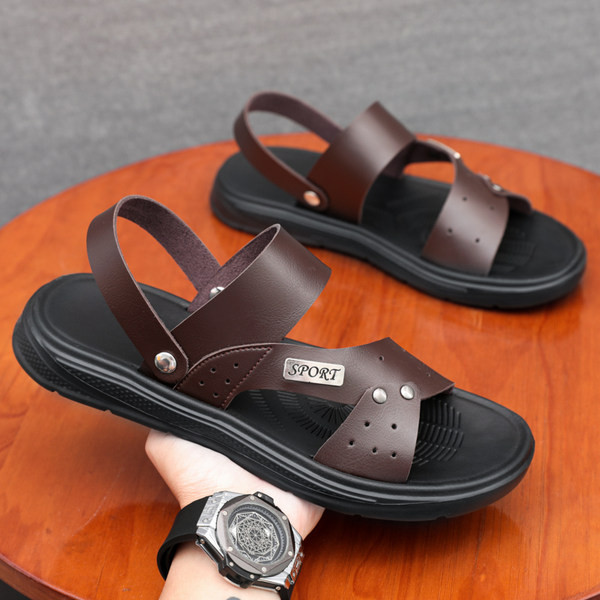 Ανδρικά σανδάλια casual με επίπεδη σόλα και δερμάτινα λουριά