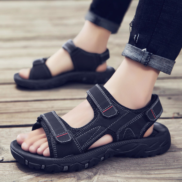 Ανδρικά υφασμάτινα σανδάλια με στερέωση βελκρό και επίπεδη σόλα