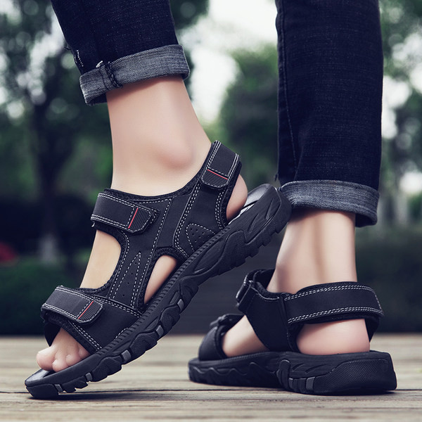 Ανδρικά υφασμάτινα σανδάλια με στερέωση βελκρό και επίπεδη σόλα