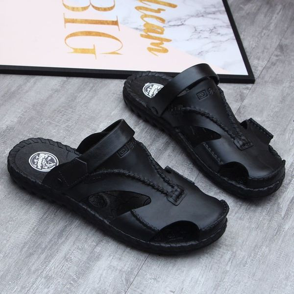 Vyriški kvėpuojantys dirbtinės odos sandalai plokščiu padu