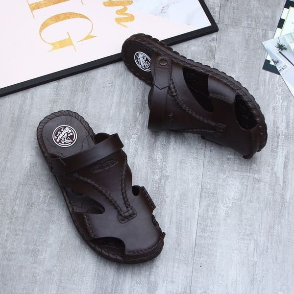 Vyriški kvėpuojantys dirbtinės odos sandalai plokščiu padu