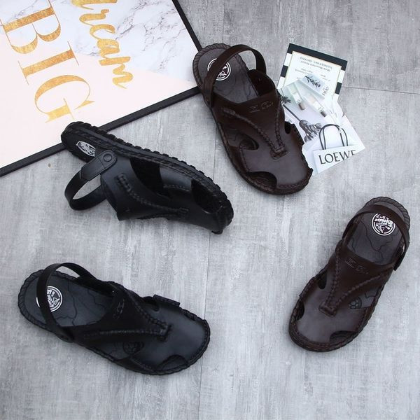 Vyriški kvėpuojantys dirbtinės odos sandalai plokščiu padu