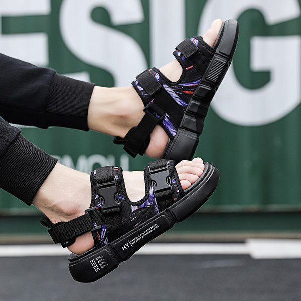 Ανδρικά υφασμάτινα σανδάλια με επίπεδη σόλα