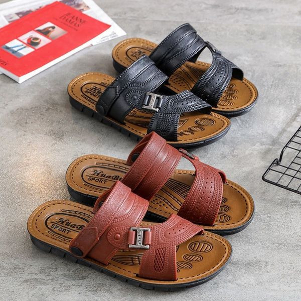 Vyriški eko odos sandalai su perforuotu dirželiu ir metaline sagtimi