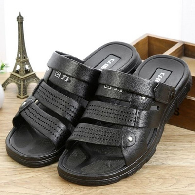 Ανδρικά στρογγυλά σανδάλια από οικολογικό δέρμα με μεταλλικό στοιχείο