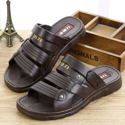 Ανδρικά στρογγυλά σανδάλια από οικολογικό δέρμα με μεταλλικό στοιχείο