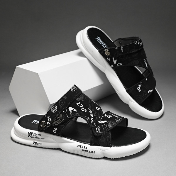 Férfi szandál gumitalppal és textil pántokkal