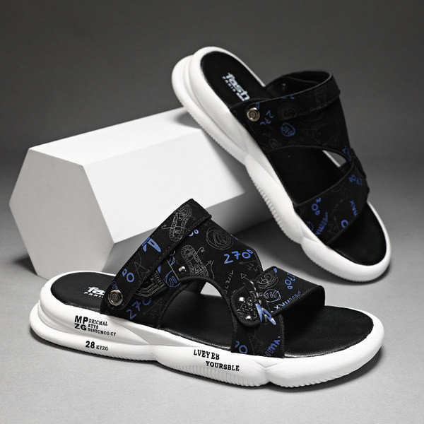 Férfi szandál gumitalppal és textil pántokkal